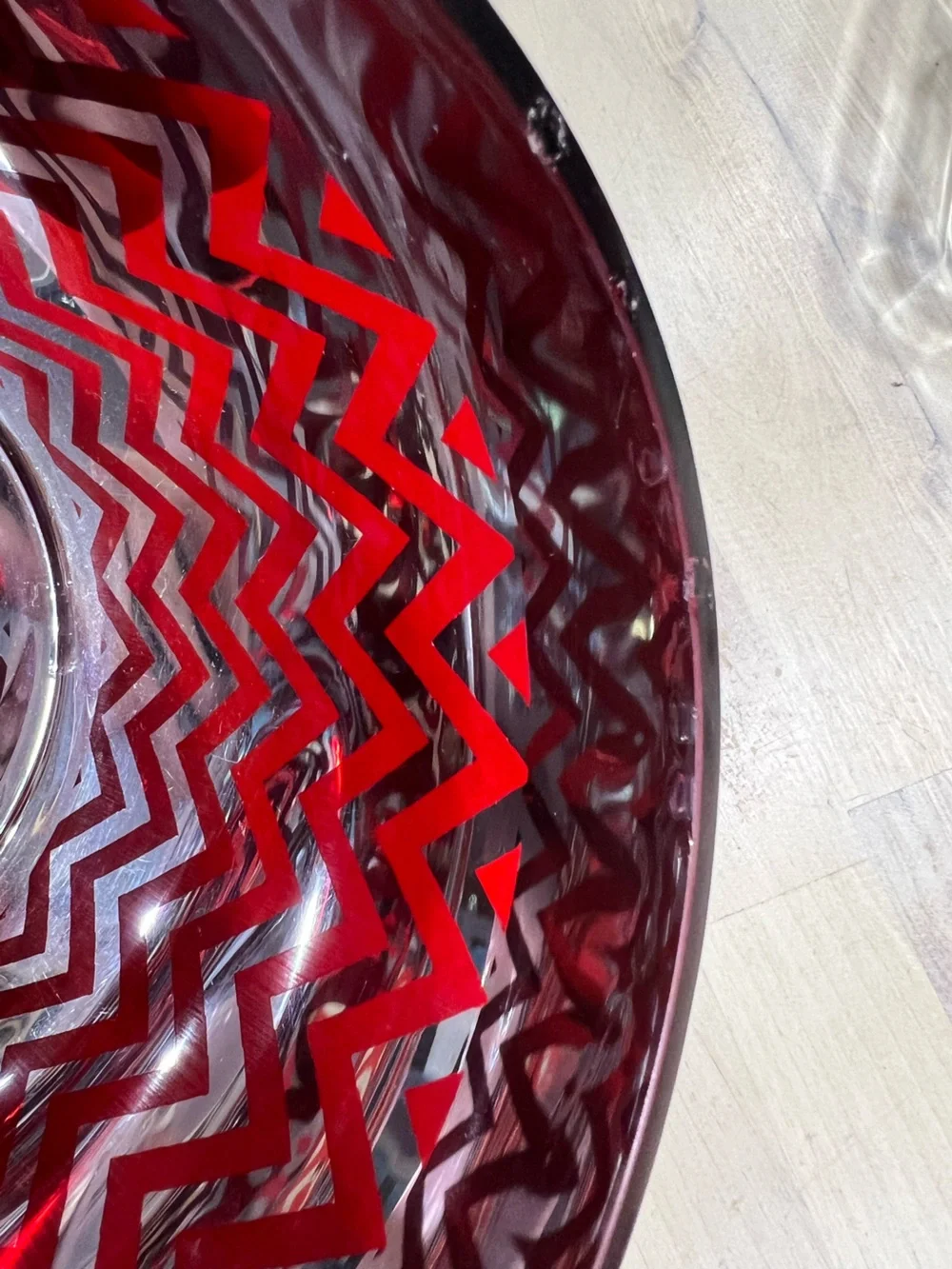 C+B Metallic Red Chevron Glass Hurricane Pedestal Vase